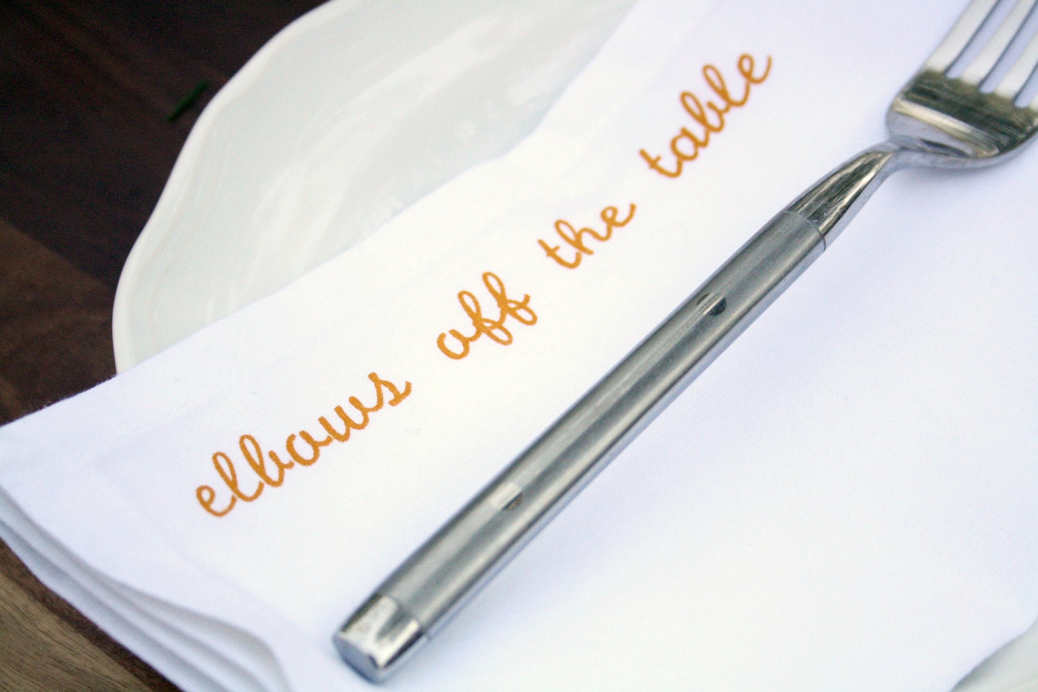 Cloth Dinner Napkins Mind Your Manners set of 4 mustard yellow screen printed etiquette napkins