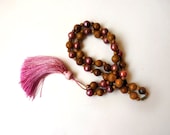 Pink tassel necklace, wooden beads with ombre dyed tassel  brown and pink tribal necklace
