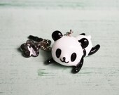 Panda and Gray Glass Flower Cell Phone Charm