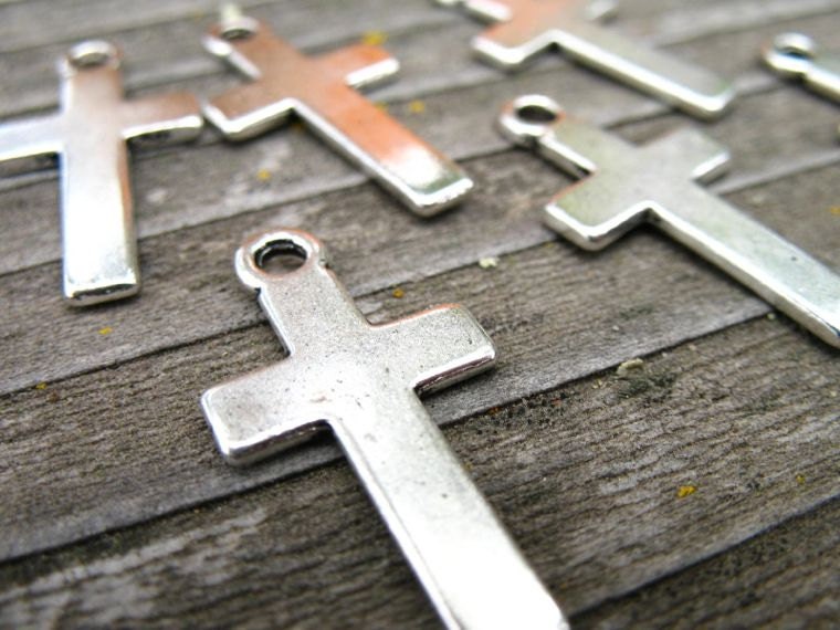Silver Cross Charms, 25mm, 8 pcs