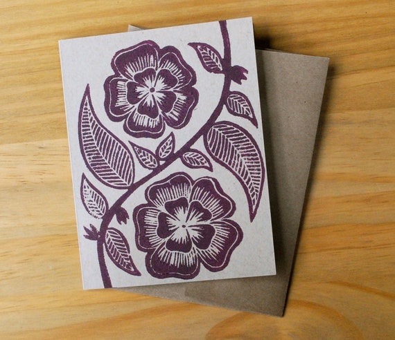 Single Hand Block Printed Card and Envelope