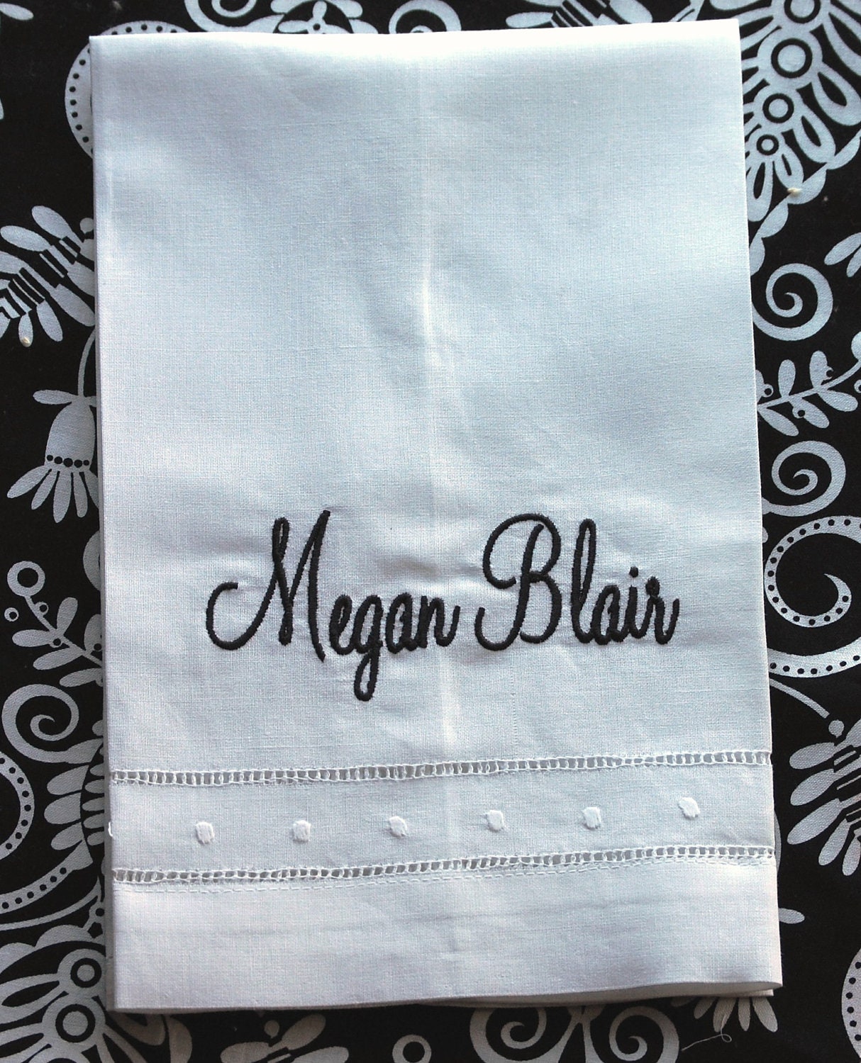 Monogrammed Swiss Dot Hemstitch Linen Hand Towel