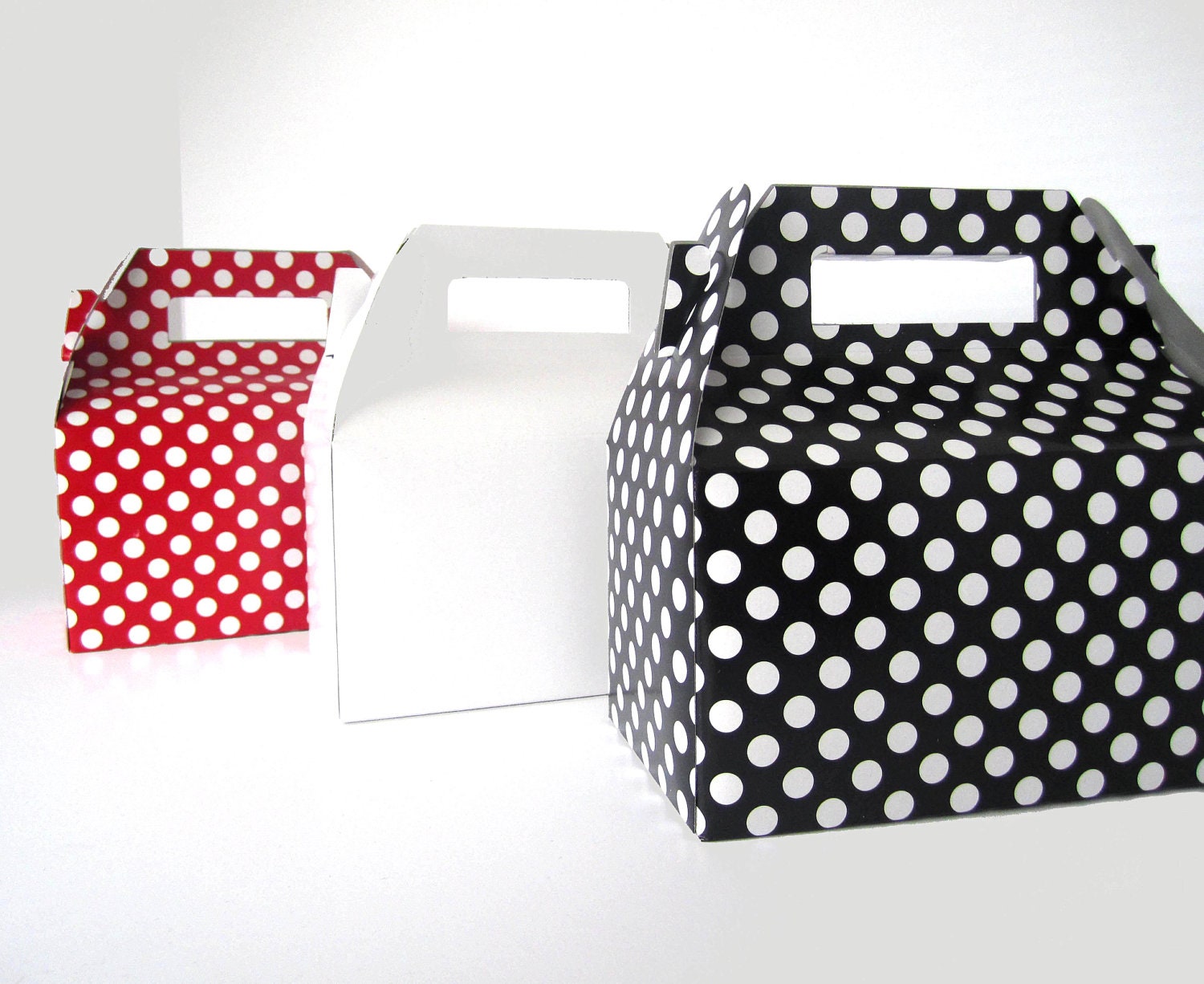 Set of 20 Black Polka Dot - Red Polka Dot - White - 6 1/2"  Gable Top Boxes