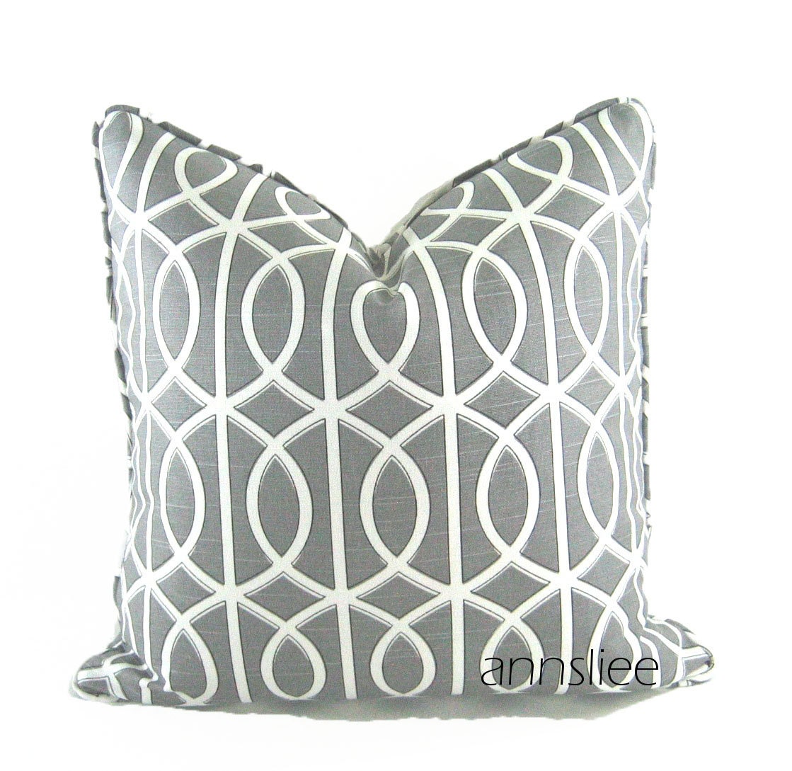 REVERABLE PILLOW Cover - 18" X 18" (45.72cm X 45.72) In Gray and White, Self Welt, Reversible, Fabric from Dwell Studio for Robert Allen