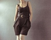 Vintage 80s 2 Piece  Bathing Suit Romper  Bodysuit Bathers With Skorts Black White Polka Dots Small