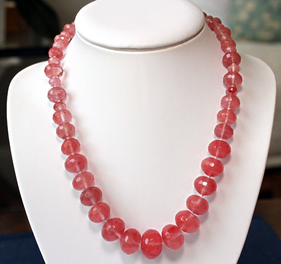 10 MM-18 MM faceted Necklace, graduated Cherry Quartz beads