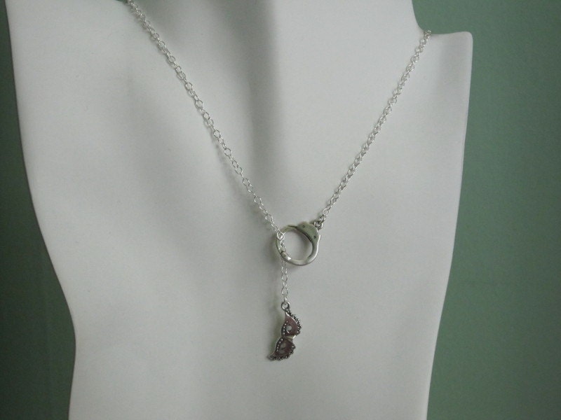 50 Shades Of Grey - Inspired Solid Sterling Silver Handcuff Masquerade Mask Lariat Necklace