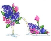 ACEO - Print Princess Purple Garden Glass Slipper - Enhanced with Watercolor Paint and Signed on Back