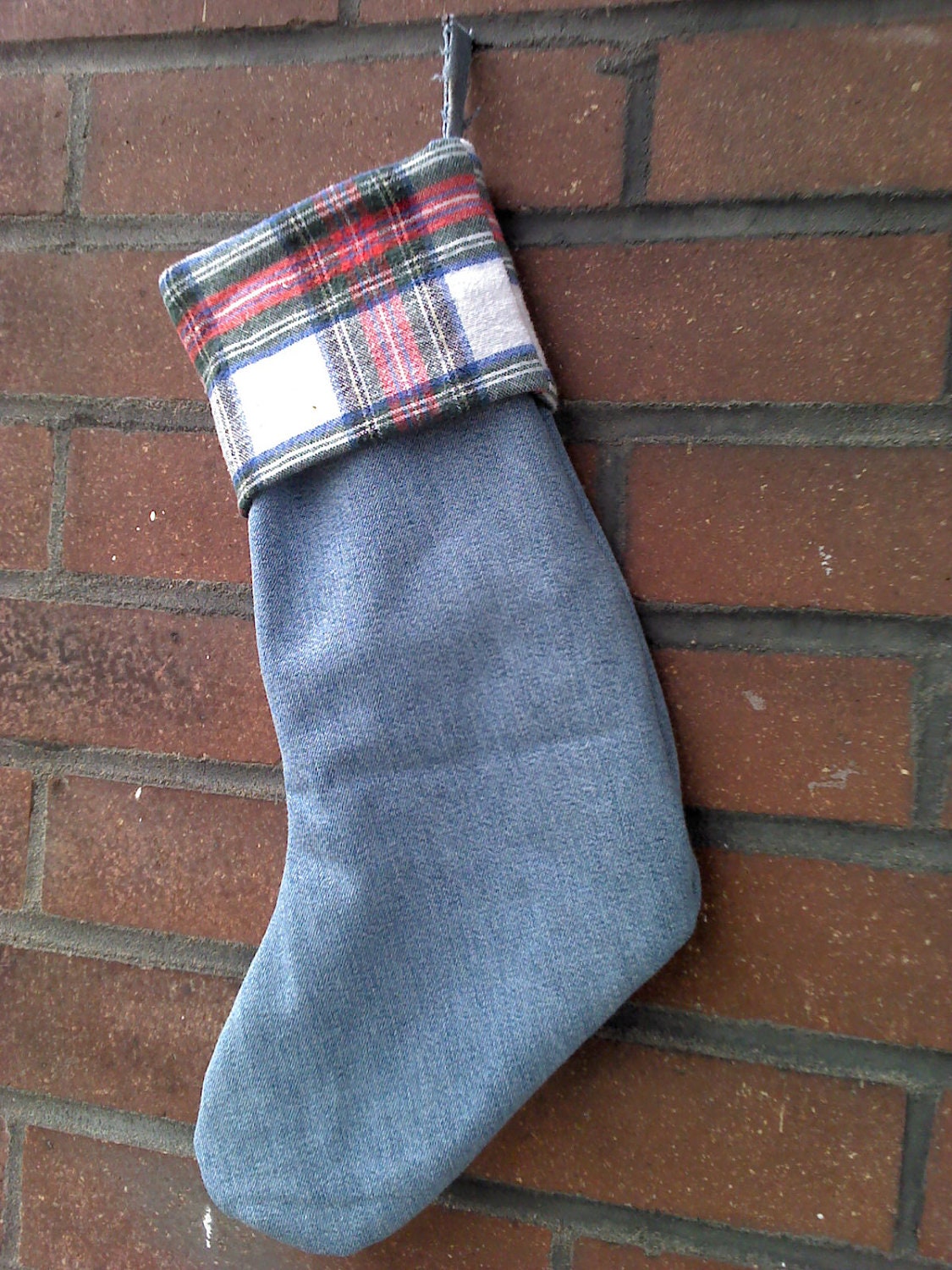 Denim and Flannel  Christmas Stocking Upcycled