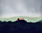 Lone Red Barn, Fine Art Photography, Home Decor, Wall Decor, Sepia, Farmland, Outdoors, Mountains - SevenTen