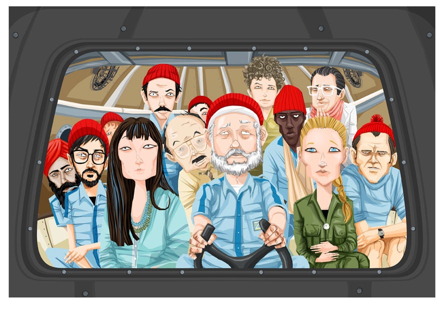 Movie Poster etsy art CUSTOM PORTRAIT Become a Team Zissou member Personalized Bill Murray Art drawing illustration Ink pen