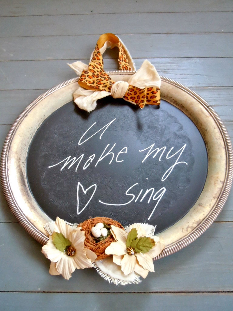 Handcrafted silver chalkboard egg nest leopard cottage shabby chic by Lisa Rice