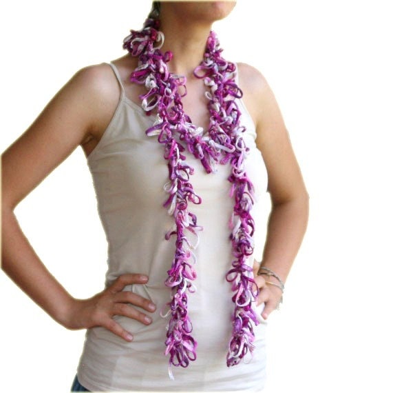 Scarflette in Pink, Purple and White - Glittering Scarf - Spring Summer Fall Fashion - Women and Teens Accessories - Frizzy Scarf