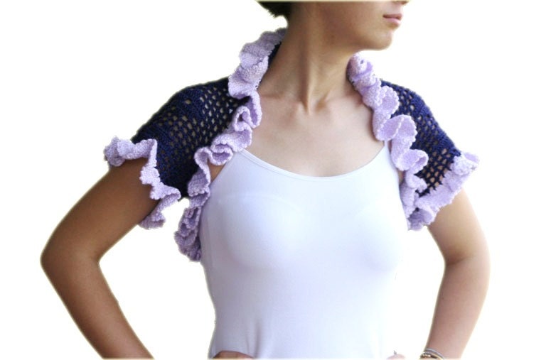 Ruffled Bridal Shrug in Purple and Lilac - Bridal Bolero Cotton - Women Accessories - Spring Summer Ruffle Fashion - Lace