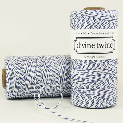 BLUE Bakers Twine- Blue Twine and White Stripes Cotton String 240 Yards