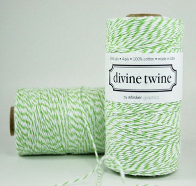 GREEN Bakers Twine- Green Twine and White Stripes Cotton String 240 Yards