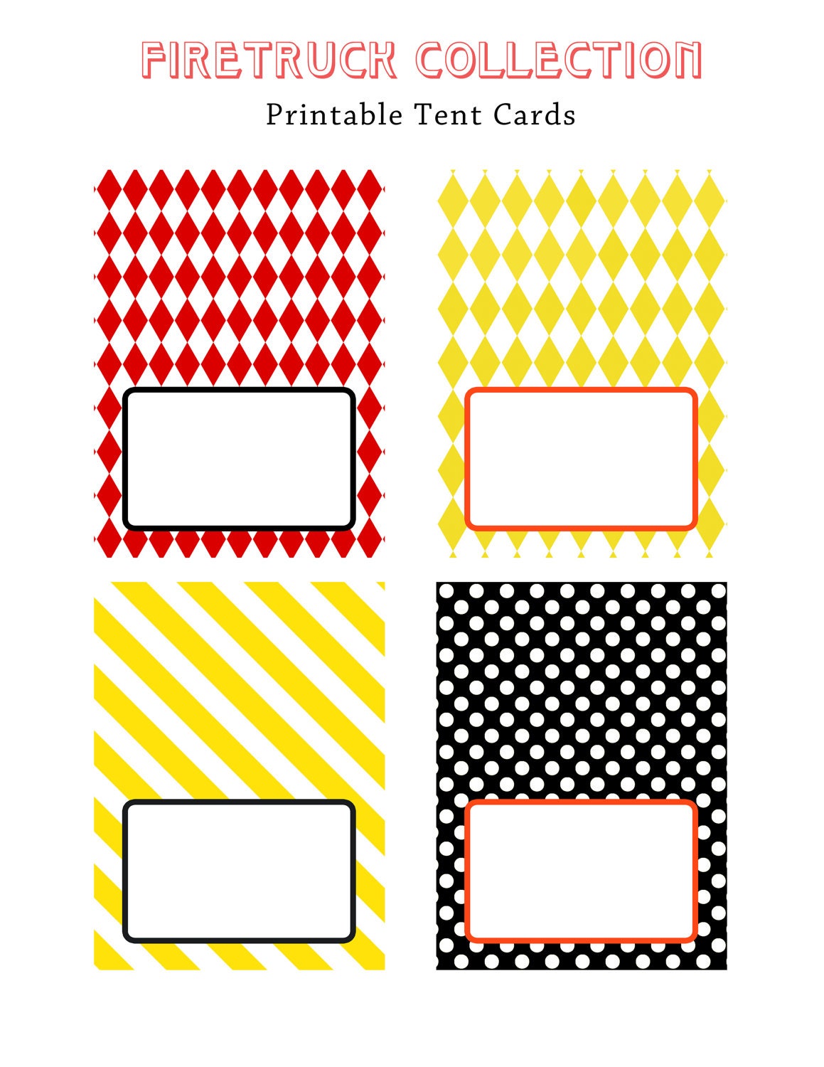 FIRE TRUCK BIRTHDAY - Printable Blank Tent Cards - Libby Lane Press Il_570xn