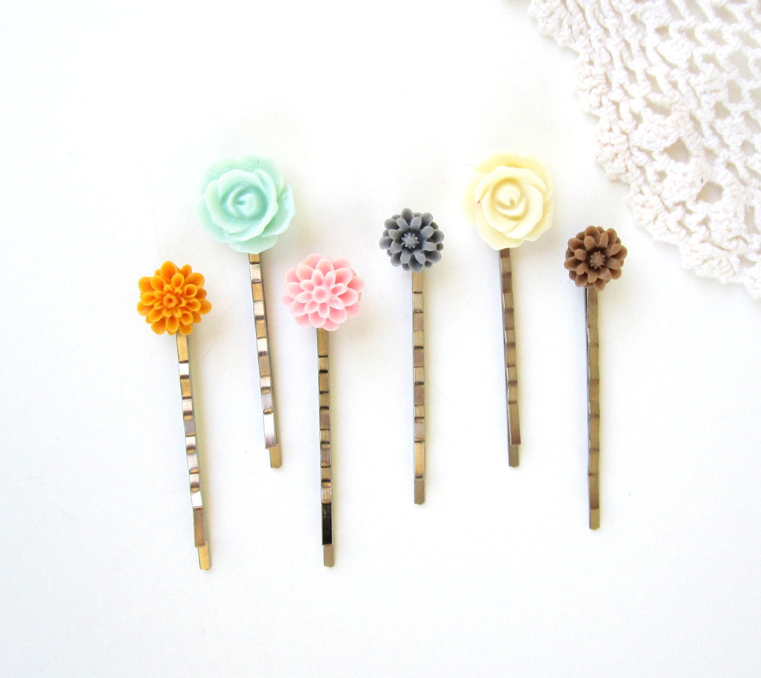 flower hair clips mix n' match set of three resin bobby pins