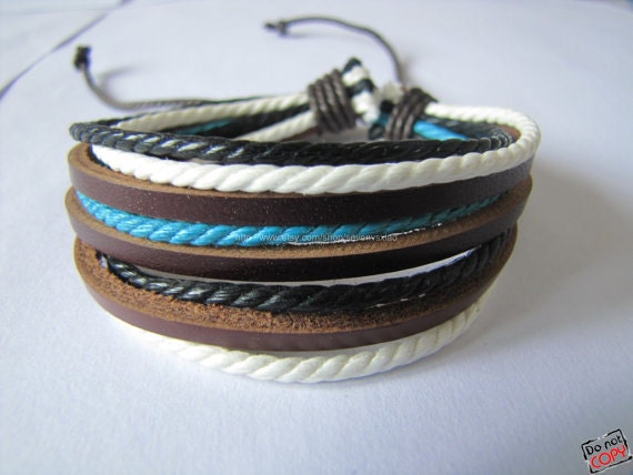 Real Leather and Multicolour Cotton Rope Woven Bracelets Adjustable Multicolour Bracelet/Ropes bracelet 956S