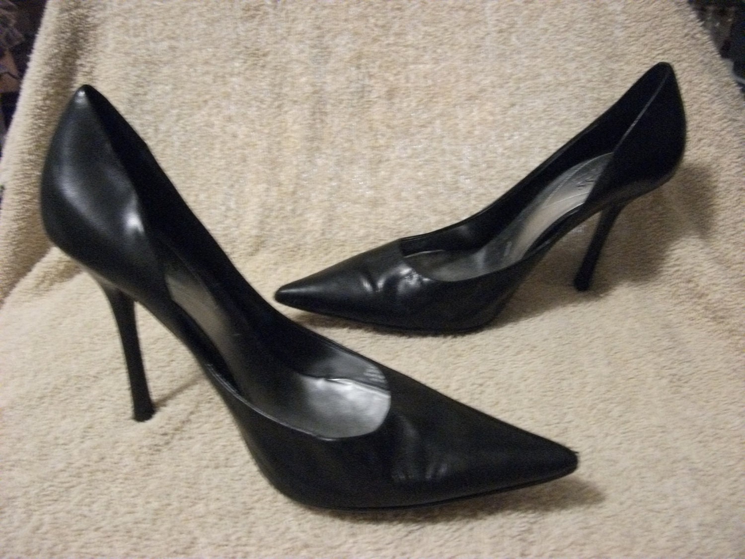 Vintage Black Leather Pointed Toe 4" Stiletto Pumps by Georges Marciano for Guess Size 7 1/2 Only 16 USD