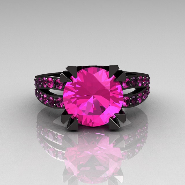 Modern Vintage 14K Black Gold 3.0 Carat Pink Sapphire Solitaire Ring R102-14KBGPS