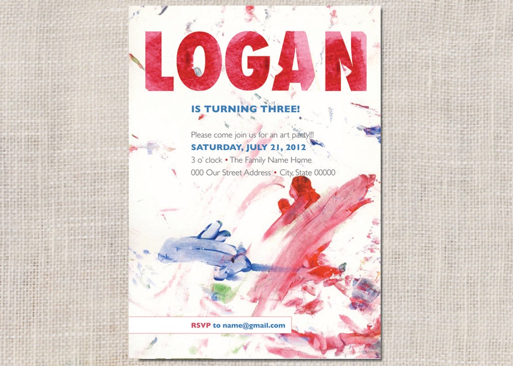 DIGITAL FILE of an Art Party Birthday 5" x 7" Invite