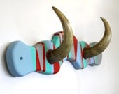 CIRCUS COLOURS HORNS wall coat hooks art jewellery display antlers in red, mint, blue & grey