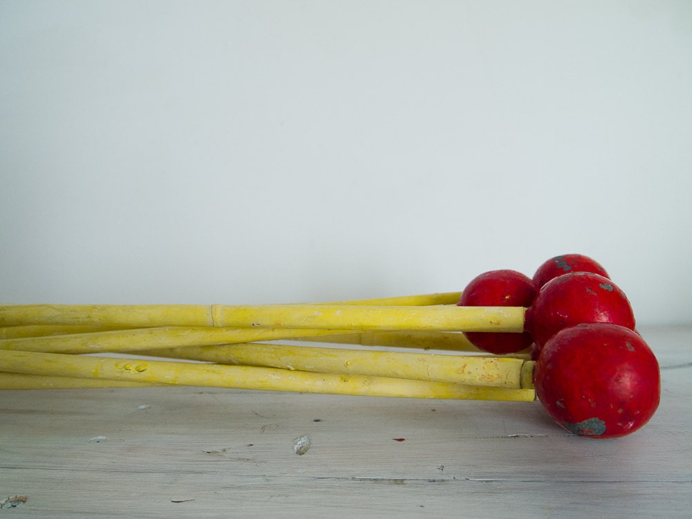 reserved for janet - vintage yellow and red lawn bowls lane dividers