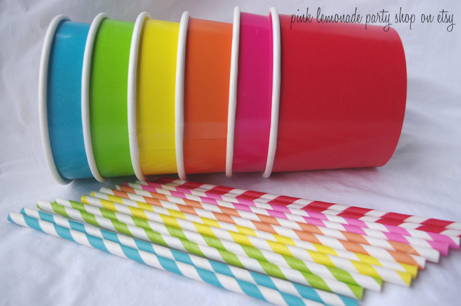 24 Large ICE CReaM cups- 24 paper straws with free printable flags-and diy ice cream labels-red, hot pink,lime green, orange, yellow, blue Il_170x135