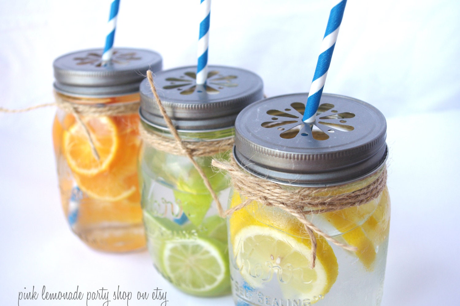 DaiSy CuT MaSoN JaR LiDS---6ct--use on regular mouth mason jars with paper straws-parties-weddings-showers Il_170x135