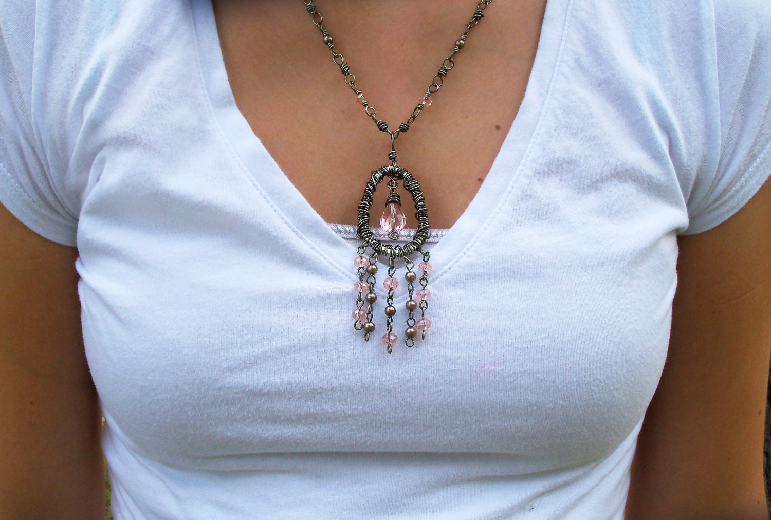 Handmade Pink Crystals Necklace