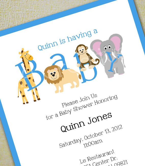 Animal Baby Shower Invitation - Personalized DIY Printable Digital File - Girl, Boy, or Neutral Color