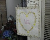 Button Heart Wall Hanging Love Is Kind Saying Yellow Print Home Decor