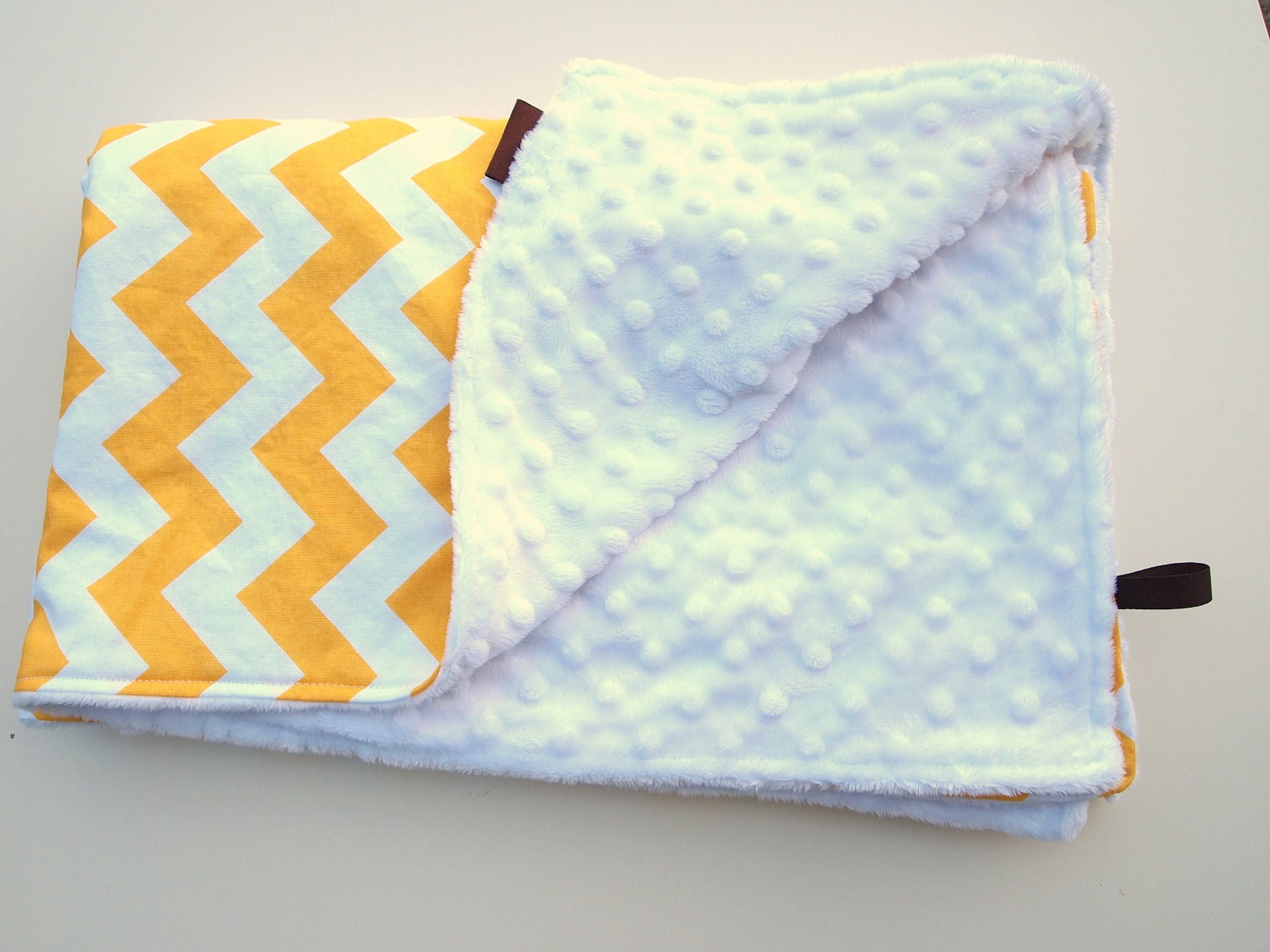chevron baby blanket minky yellow white