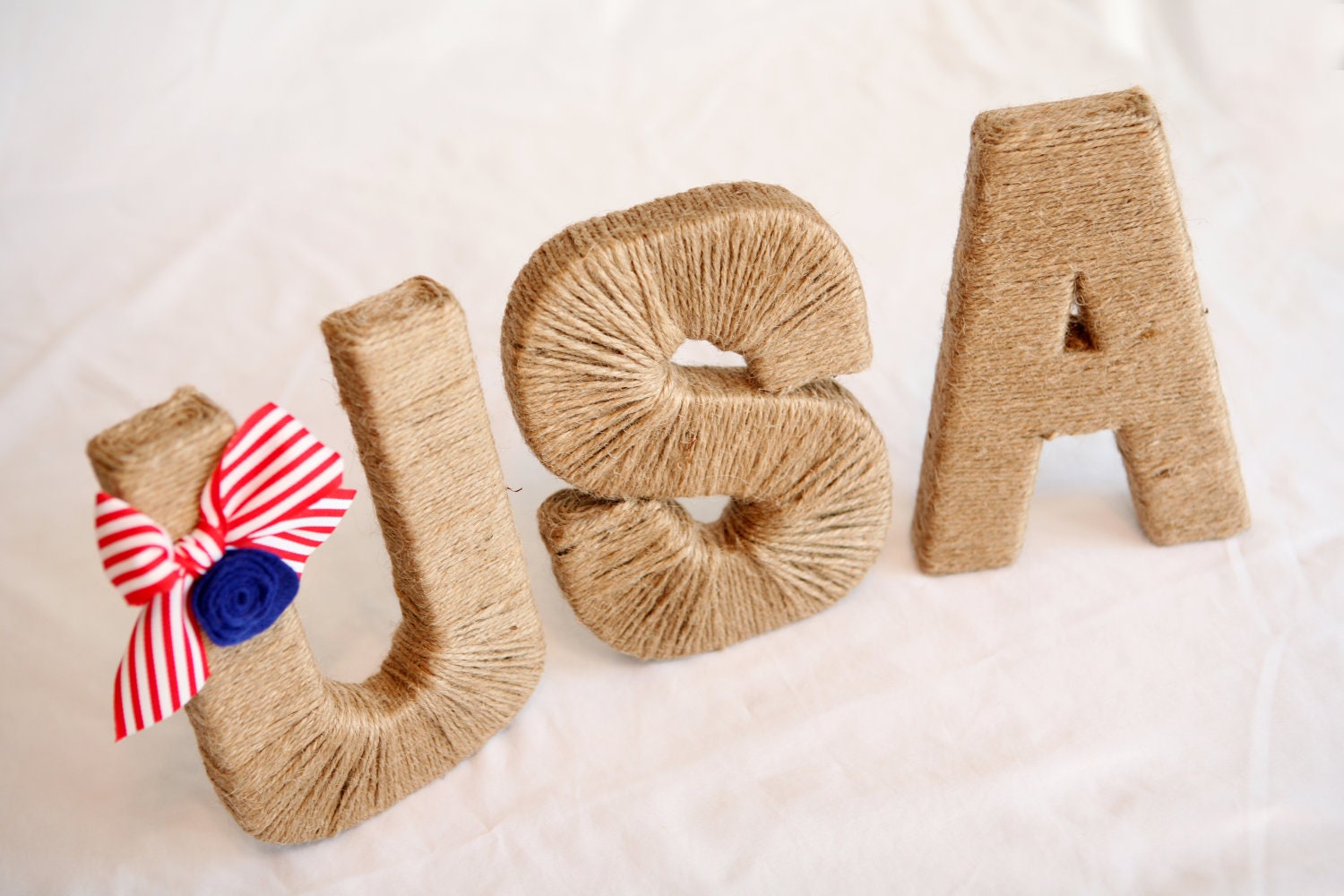 Patriotic USA jute wrapped Memorial Day decor