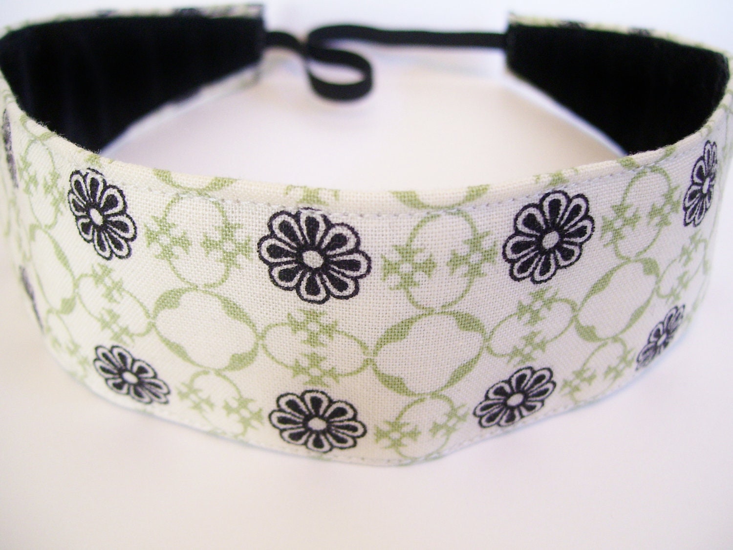 Black Flower Motif Fabric No Slip Headband - SlipNotHeadware Black Flower Motif Fabric No Slip Headband - SlipNotHeadware