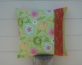 Lime Summer Throw Pillow Cover 20"x20", Red Lace Embellishment, Flap Zipper in Back