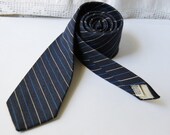 Vintage Tie /  Necktie  Blue StripeThin Skinny Mod Hipster