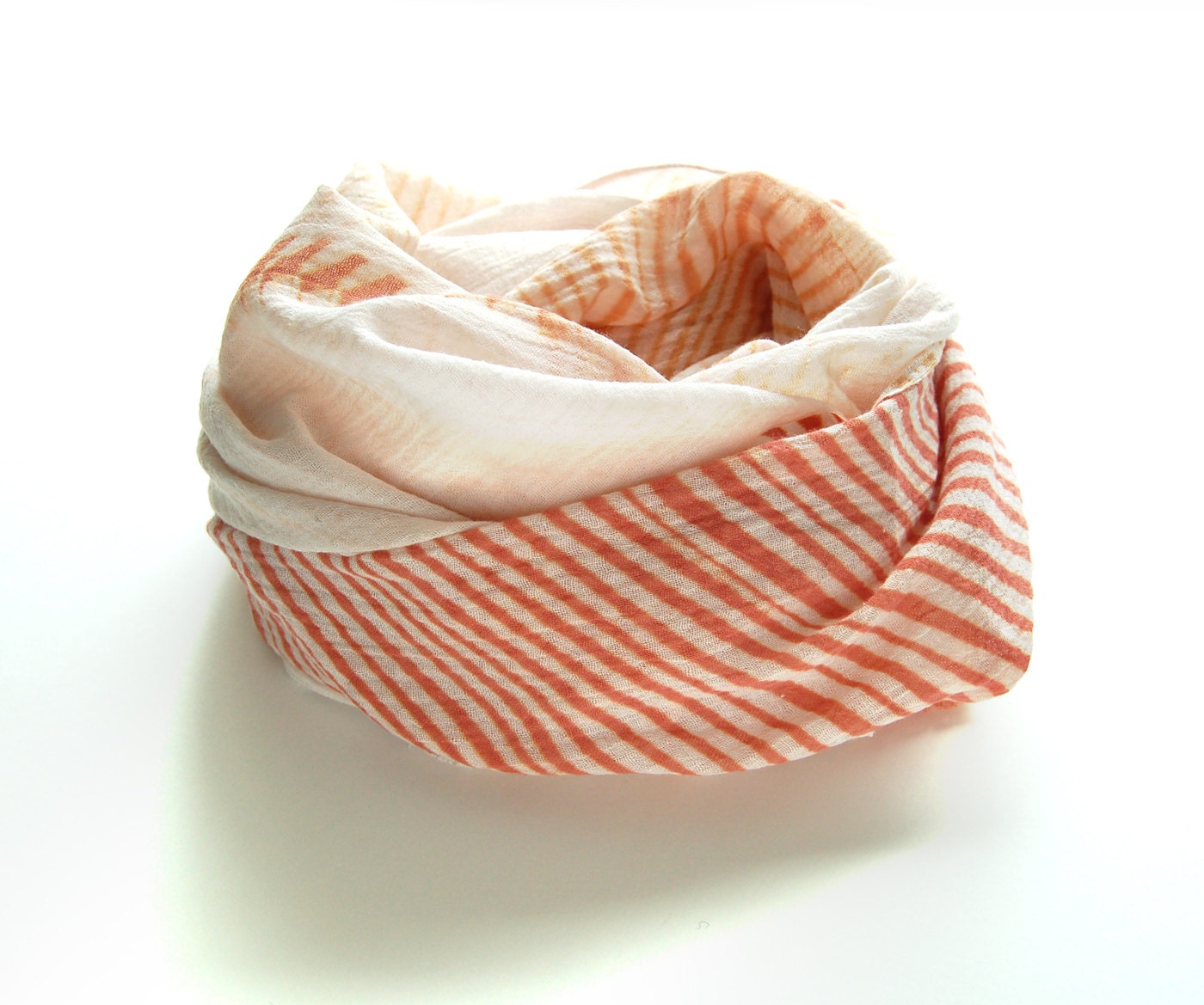 Peach Shibori Scarf - gauzy cotton summer scarf - Weathered Terracotta