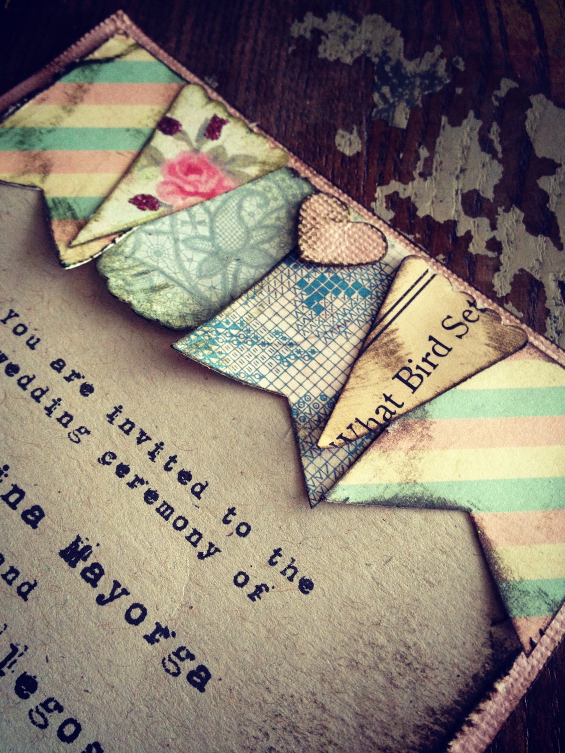 Wedding Invitation Boho Chic Bunting Tea Party