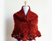 Mega Special - RED patterned Poncho - capelet - shawl - winter, warm, fashion, womens, knitted