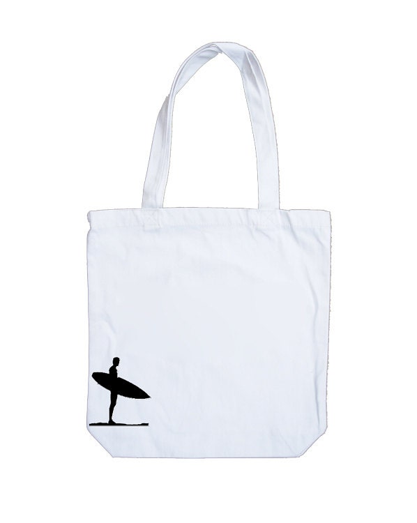 Medium White Tote Bag // Work, School, Shopping, Everyday Tote // 15" x 15" x 4" // Original Surfer Design // Cotton Canvas