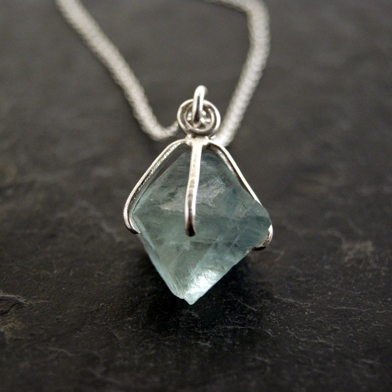 S A L E /// Raw Sea Green Fluorite Necklace in Sterling Silver
