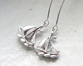 Matte Silver Sail Boat Earrings. Nautical Earrings. Simple Modern Jewelry by Smallbluethings