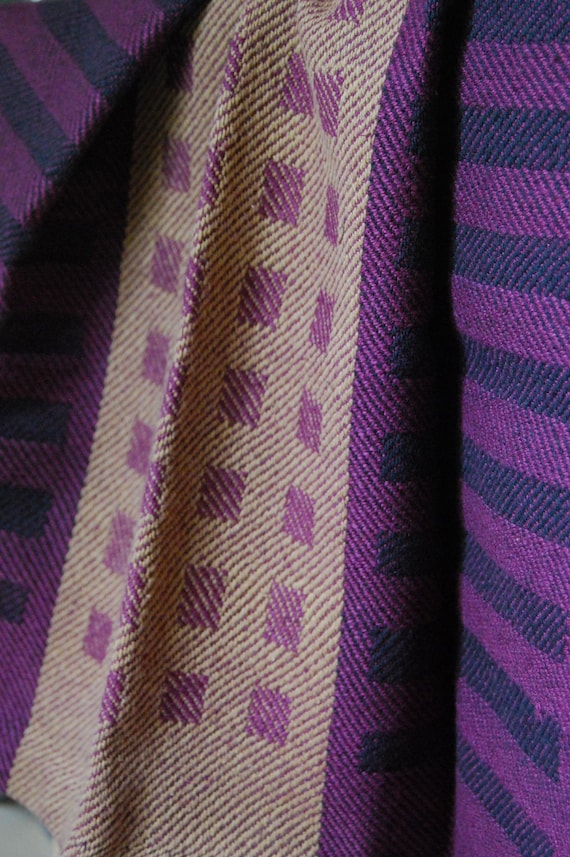 Tea Towel- Squares & Stripes Handwoven Cotton/Linen- Eggplant