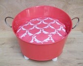10 DOLLARS OFF - Industrial Style Cat Bed with Soft Pillow and Handmade Legs - Coral Red Metal Tub With White and Coral Red Pillow