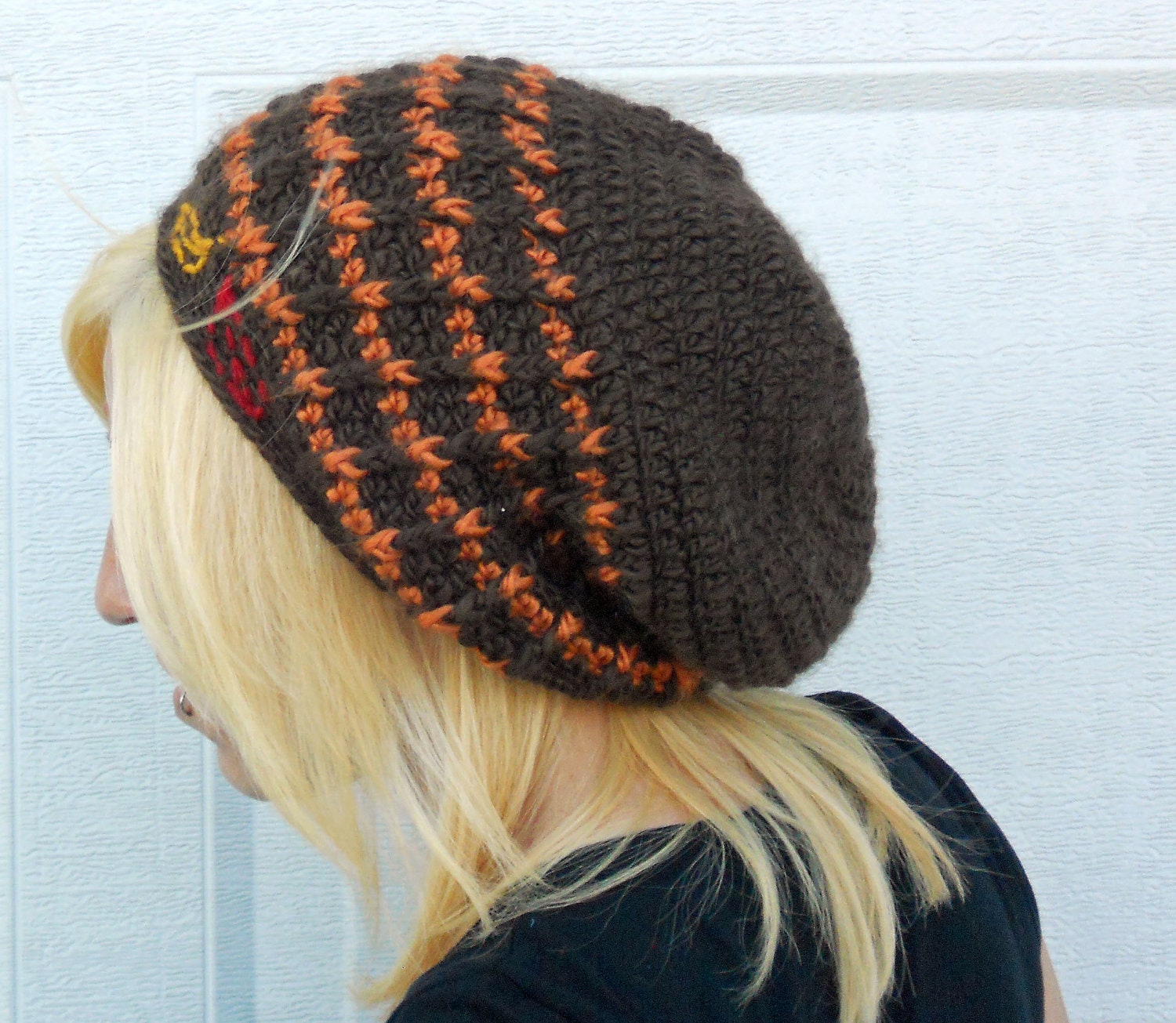 Autumn stripe ribbed crochet slouchy cloche, tam, hat, beanie