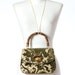 50s Vintage Purse Bag Tapestry Green Cream Wooden Handle