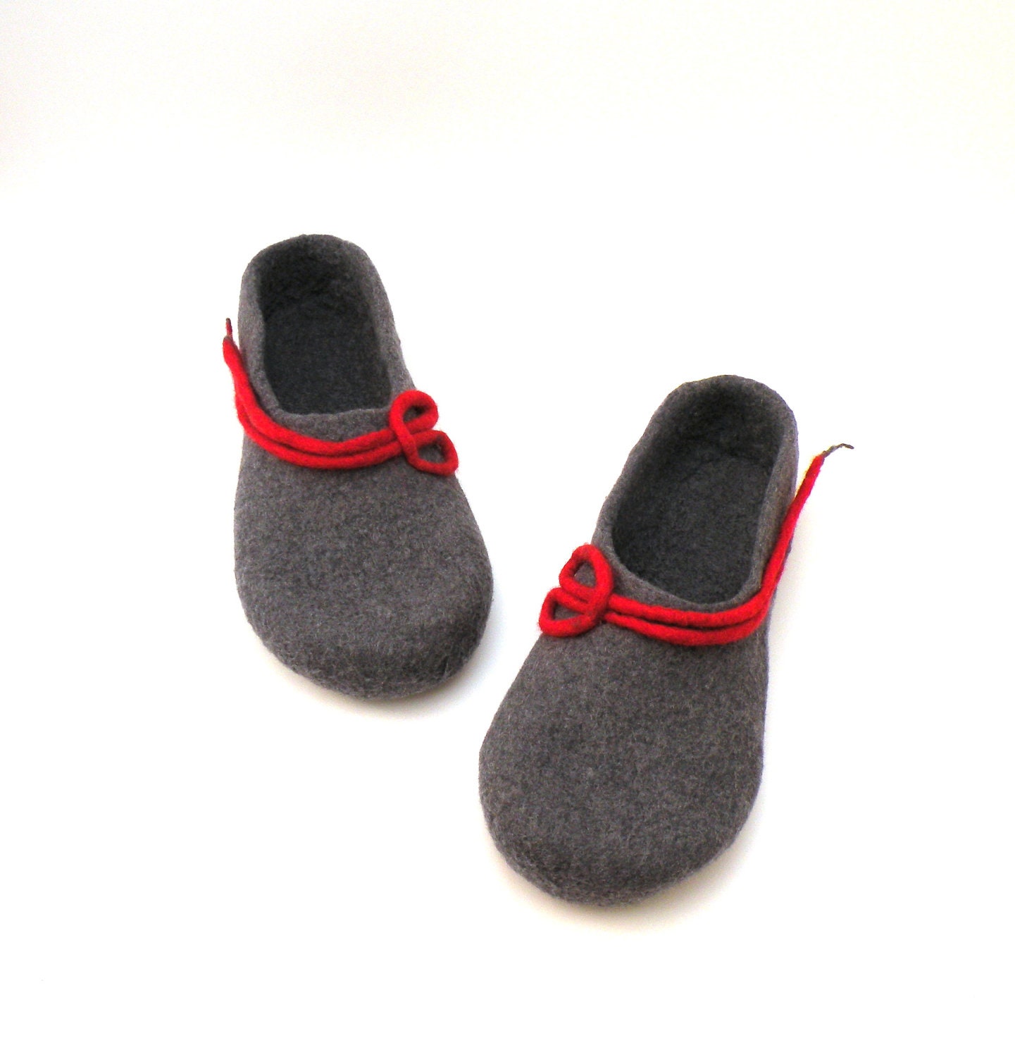 Felted wool slippers for women -  handmade wool clogs - grey red felt slipper - made to order - Mothers day gift