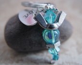 Baby Blue Beaded Silver Wingnut "Love" Heart Petite Angel Charm Keychain